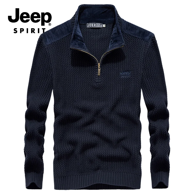 JEEP SPIRIT/известный бренд, свитер для мужчин, Осенний пуловер в стиле пэчворк, Мужская стойка молния с длинными рукавами, воротник, теплая трико... JEEP SPIRIT/известный бренд, свитер для мужчин, Осенний пуловер в стиле пэчворк, Мужская стойка молния с длинными рукавами, воротник, теплая трико...