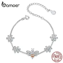 bamoer Insect Bee Queen and Flower Lobster Lock Chain Bracelets for Women 925 Sterling Silver Luxury Jewelry Gifts BSB031