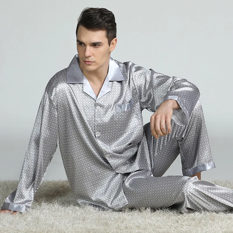 mens pjs sale Spring Mens Stain Silk Pajama Set Pajamas Men Sleepwear Modern Style Silk Nightgown Home Male Satin Soft Cozy For Sleeping mens flannel pajamas set