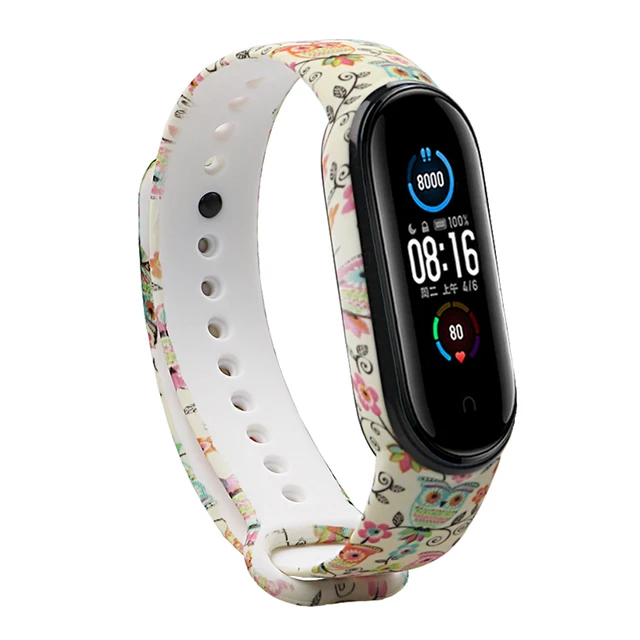 Bracelet for Xiaomi Mi Band 5 Strap Silicone Painting Flowers Belt miband 5 accessories Wrist Strap for Xiaomi Band 6 Owl