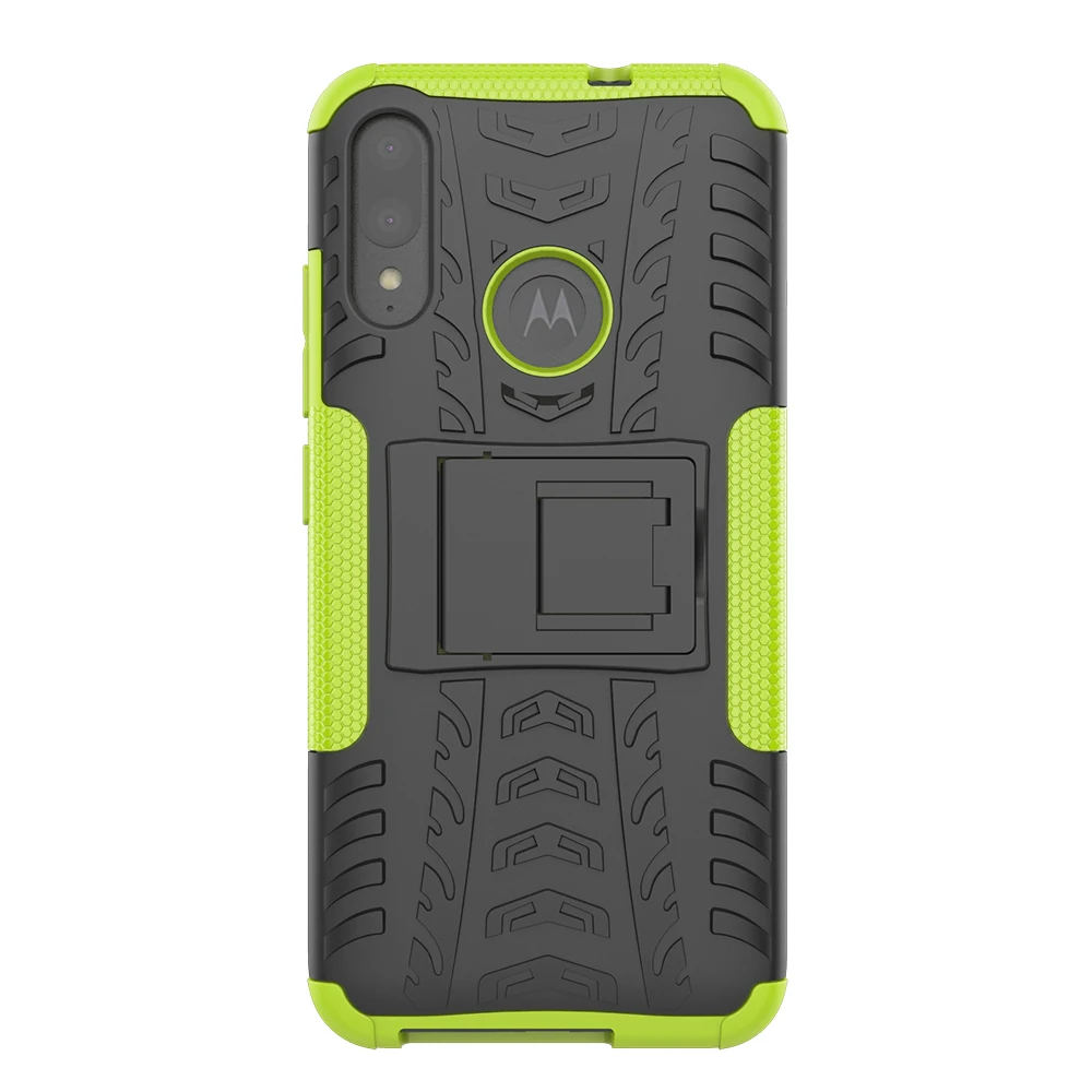 Зеленый Чехол для Motorola E6 из жесткого пластика, мягкий силиконовый гибридный чехол с подставкой из поликарбоната+ термополиуретана, чехол s для Motorola E6 Plus Capa - Цвет: Зеленый