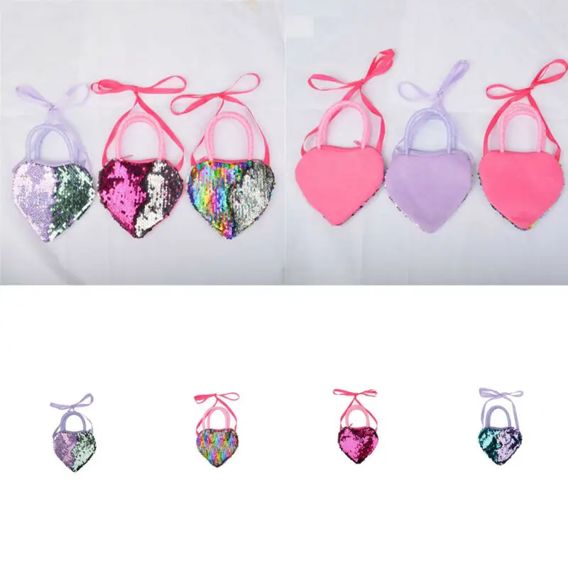 Pudcoco детская девочка в форме сердца обратимая Sequinned сумка для монет карман