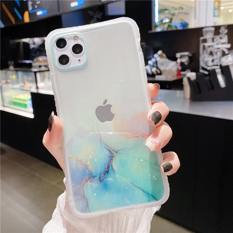 Чехол для Iphone 11 Pro Max XR XS X 7 8 Plus se 2020 прозрачный противоударный с мраморной