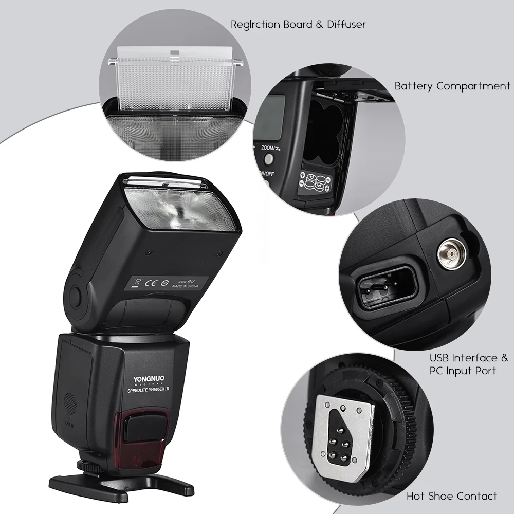 용누오 YN565EX III 무선 TTL 슬레이브 플래시 스피드라이트 GN58 고속 재활용 시스템, 캐논용 USB 펌웨어 업그레이드 지원