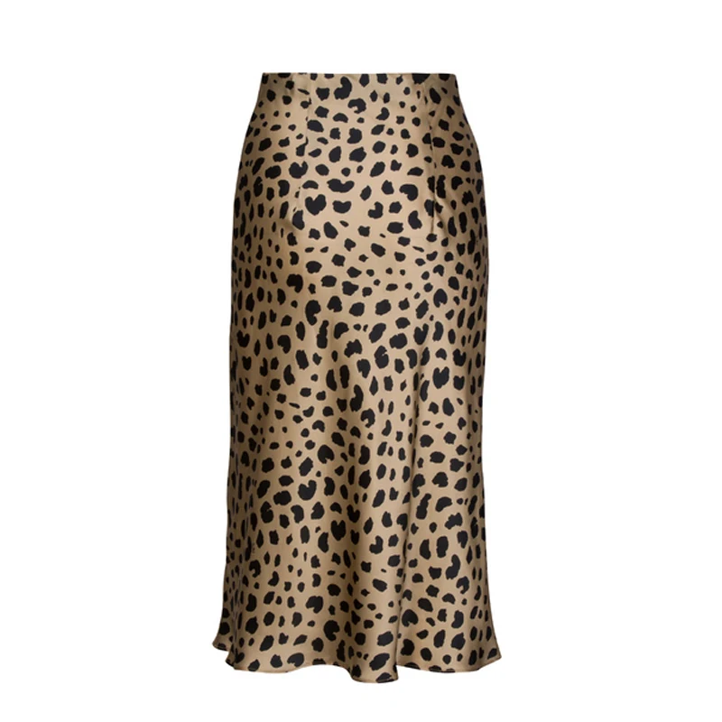 Лидер продаж, леопардовая юбка средней длины с высокой талией, Женская юбка со скрытым эластичным поясом, шелковая атласная юбка, Женская юбка с животным принтом