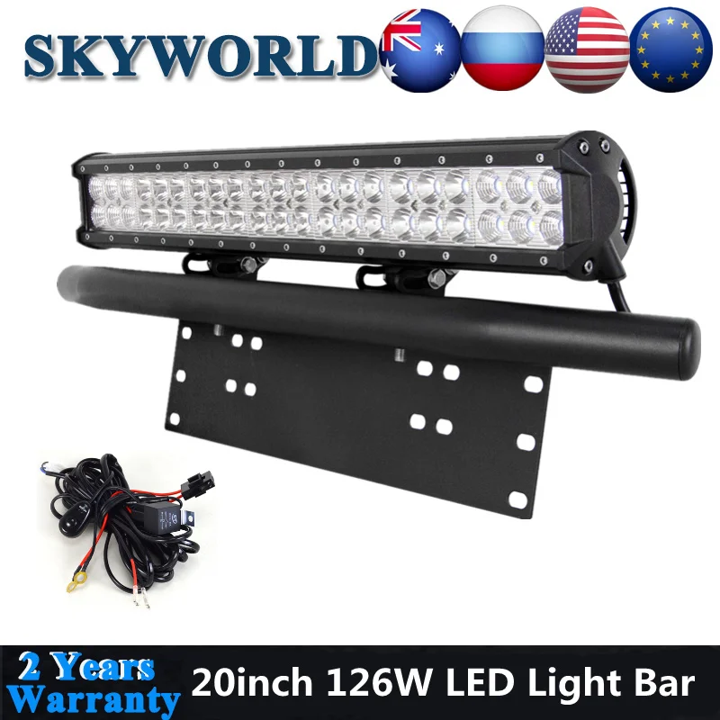 SKYWORLD 20 дюймов 126 Вт Светодиодный светильник комбо внедорожный + Bull БАР номерной