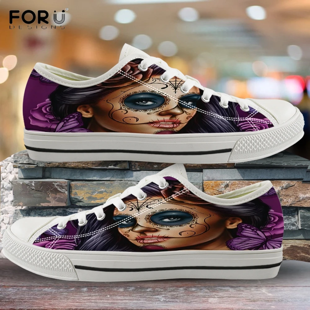 FORUDESIGNS/женские кроссовки с принтом День мертвых/смерти Женская обувь на плоской