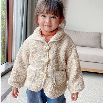 

Children's Coat Girls Jackets Autumn Winter 2020 Baby Thick Coats Korean Style Lamb Wool Cashmere Horn Lapel Coat Kids Clothes