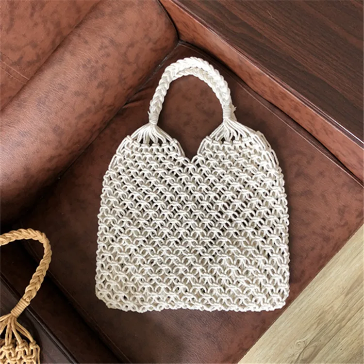 mesh beige 35X48 Новая соломенная сумка Женская Ручная полая сумка в форме Луны из ротанга Большая вместительная сумка на шнурке Повседневная дорожная пляжная сумка - Цвет: mesh beige 35X48