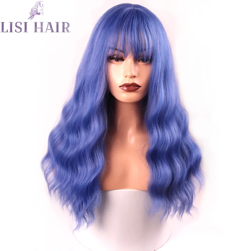 

LISI HAIR Long Wavy Wigs for Black Women African American Synthetic Hair Grey Brown Wigs with Bangs Heat Resistant Wig