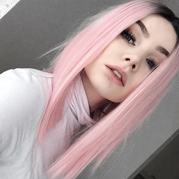 

DIANQI Synthetic Lace Front Wig Lolita Short Straight Bob Hair Dark Roots Ombre Dark Red,Pink,Blue Wigs For Women Available