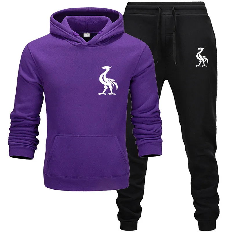 purple black Весна, спортивные костюмы для мужчин, Ливерпуль, хип-хоп, худи с капюшоном+ штаны, спортивные костюмы, Осенние повседневные мужские спортивные комплекты - Цвет: purple black