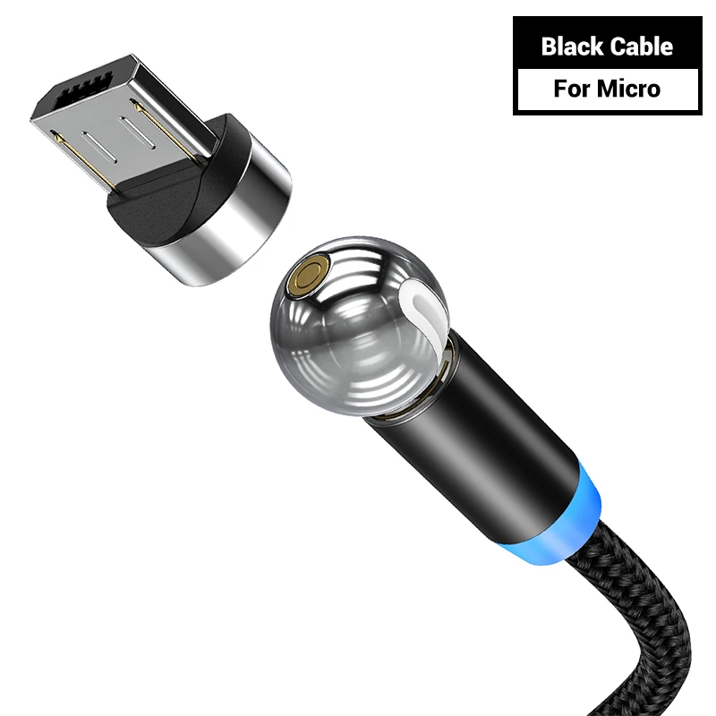 Black Micro Cable TOPK AM28 360 degree Rotate Magnetic Micro USB Cable for Samsung S7 S6 Redmi Note 4 LED Magnetic Charging Cable - Цвет: Black Micro Cable