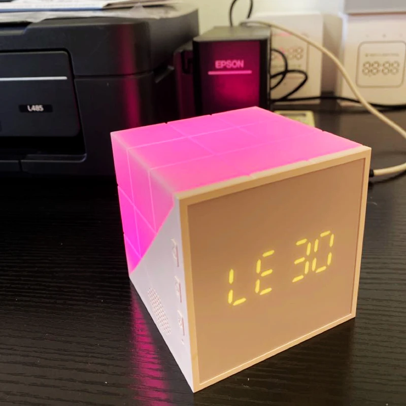 Led Digital Alarm Clock Voice Control Cube Night Light Temperature Display Touch Sensing USB Charging Colorful Lamp Holiday Gift