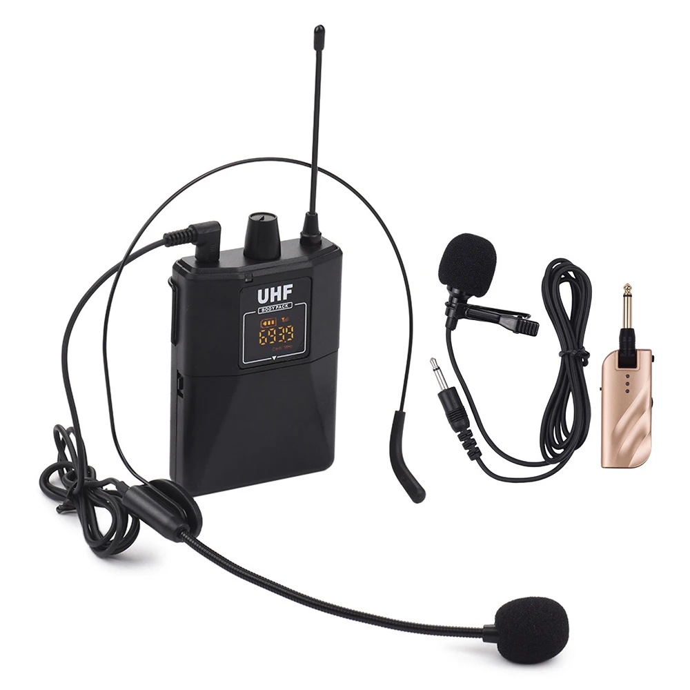 Depusheng Drahtloses UHF-Mikrofonsystem 1 Sender und 1 Empfänger Musikinstrument Lavalier Revers sprechender Sprachverstärker