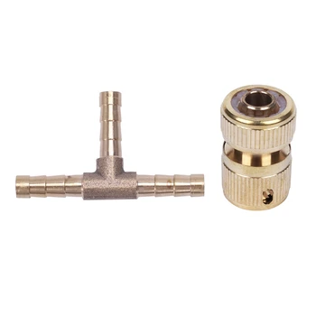 

7 Pcs Connector: 6 Pcs Brass Garden Lawn Water Hose Pipe Fitting 1/2 Inch Quick Connector & 1 Pcs T Hose Barb 3 Way Air Water Pi