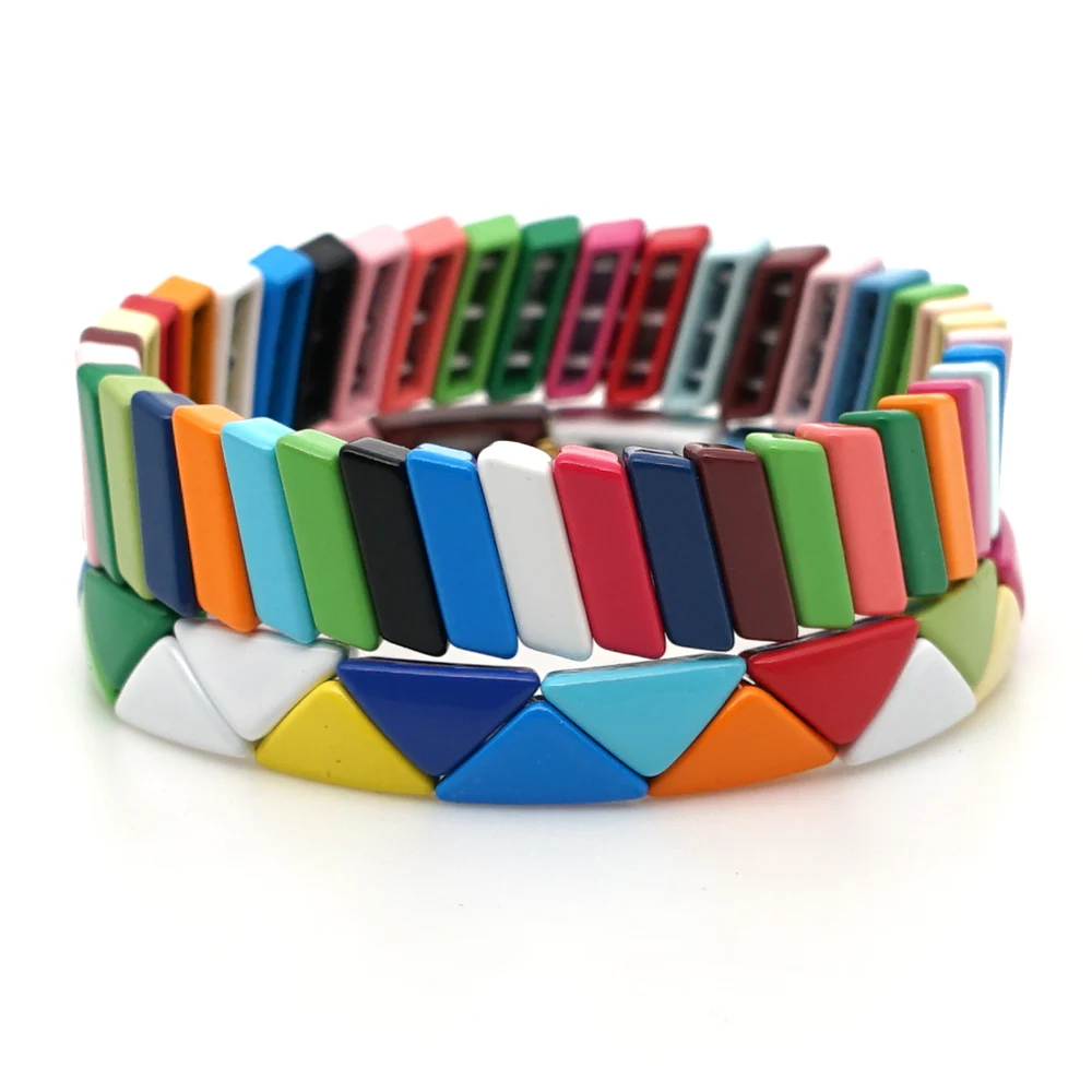 

Shinus Rainbow Bracelet Enamel Tile Bracelets Women Bohemian Stackable Multicolor Pulseras Mujer 2019 Fashion Jewelry Summer