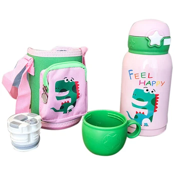 

500Ml Double Wall Child Thermal Bottle Outdoor Travel Cartoon Cup Stainless Steel Vacuum Flask Mug with Straw Insulated