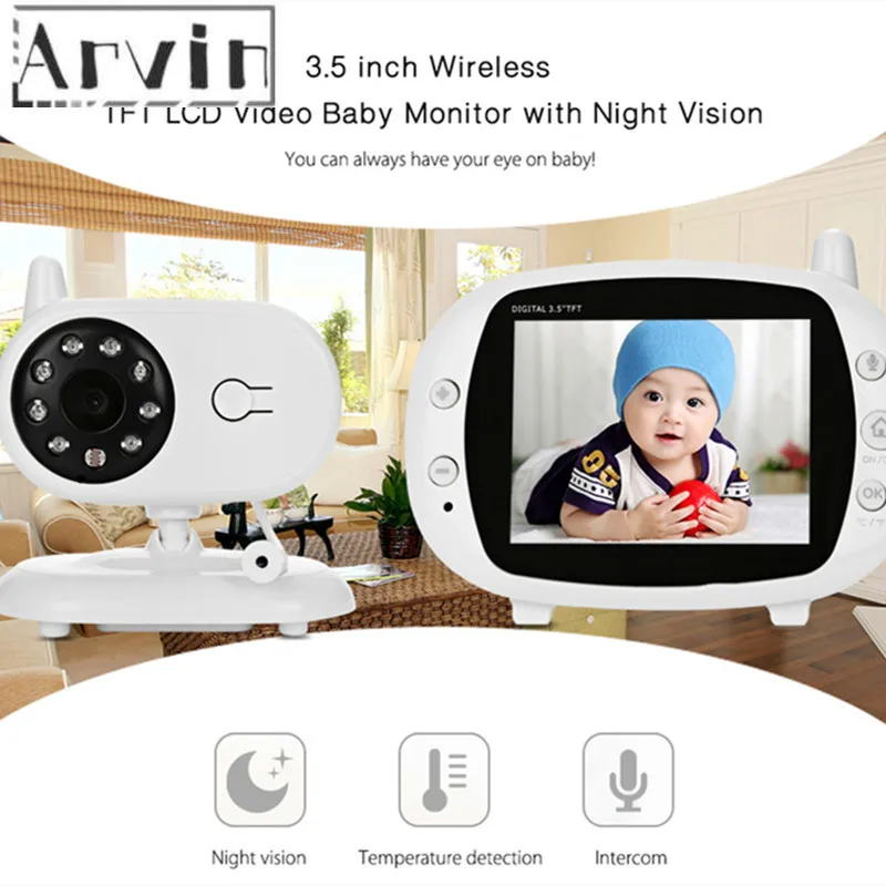 3.5 inch Wireless Video Color Baby Monitor High Resolution Baby Nanny  Security Camera Night Vision Temperature Monitoring