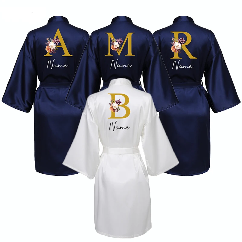 

Personalised Satin Robe Bridesmaid Robes Bride Wedding Robe Bridesmaid Team Bride Gifts Flower Print Bridal Gift Robes