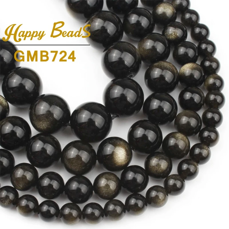 

Natural Genuine Gold Obsidian Stone Beads Round Loose Spacer Bead For Jewelry Making Diy Earring Bracelet 6 8 10 12MM 7.5"inches