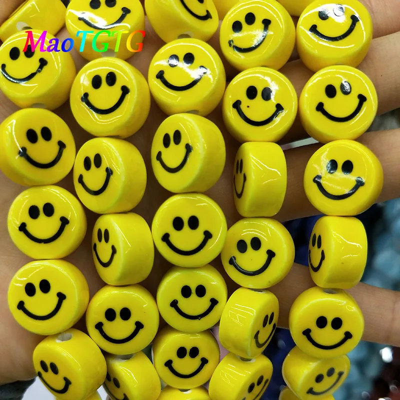 16mm Yellow Smile Face Ceramic Beads For Jewelry Making Bracelet Necklace Smily Loose Spacer Ceramic Bead Accessories Wholesale