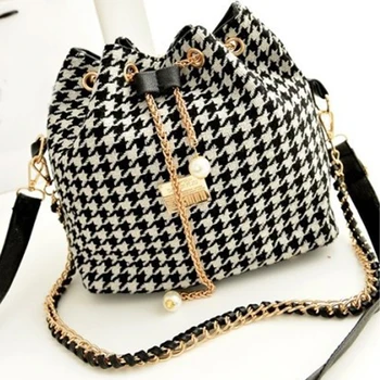 

Women Shopping Printed Street Dating Single Shoulder Gift PU Leather Pearl Pendant Daily Fashion Casual Bucket Bag