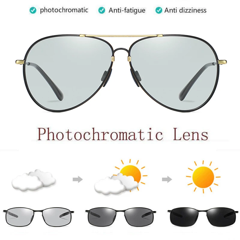Gold Discoloration Мужские поляризованные фотохромные солнцезащитные очки Хамелеон квадратные Фотохроматические солнечные очки с эффектом памяти металлические обесцвечивающиеся очки для вождения - Цвет линз: Gold Discoloration