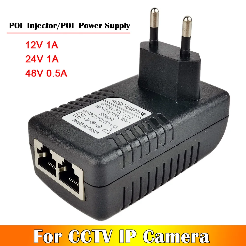 Inyector POE de CA, 110V-240V a CC, 12V/24V, 1A, 48V, 0.5A, adaptador de alimentador POE a través de Ethernet, fuente de alimentador POE EU/UK/US opcional