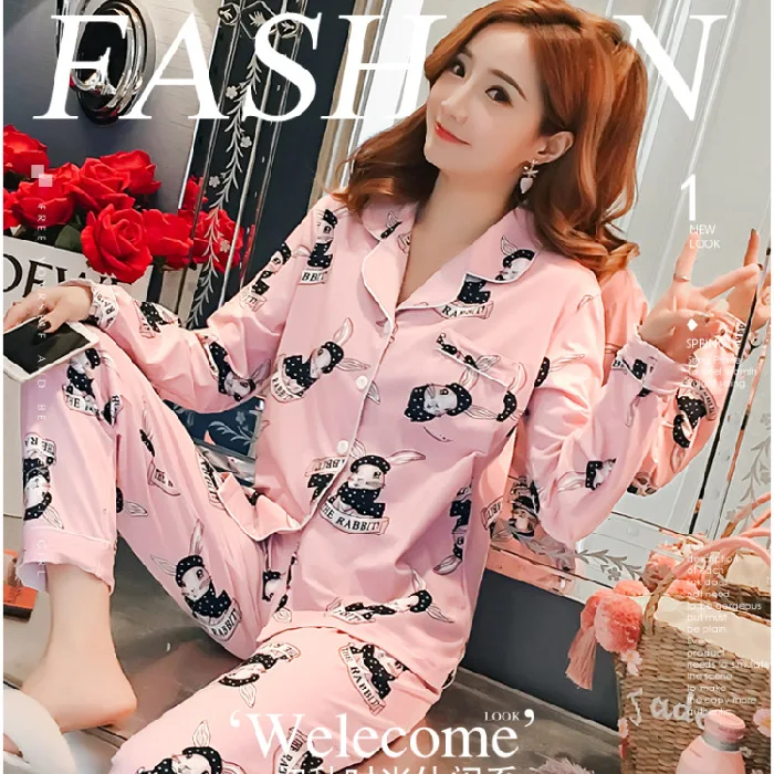 

Pajamas Women's Spring And Autumn Long Sleeve Loose-Fit Korean-style Women's Sweet Cute Thin-Outer Wear Pajamas Homewear Set