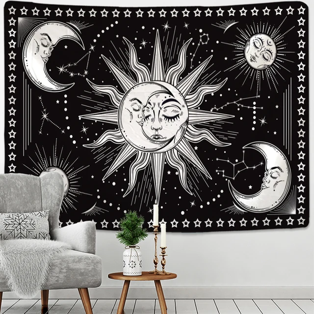 Black And White Mandala Sun Moon Psychedelic Tapestry