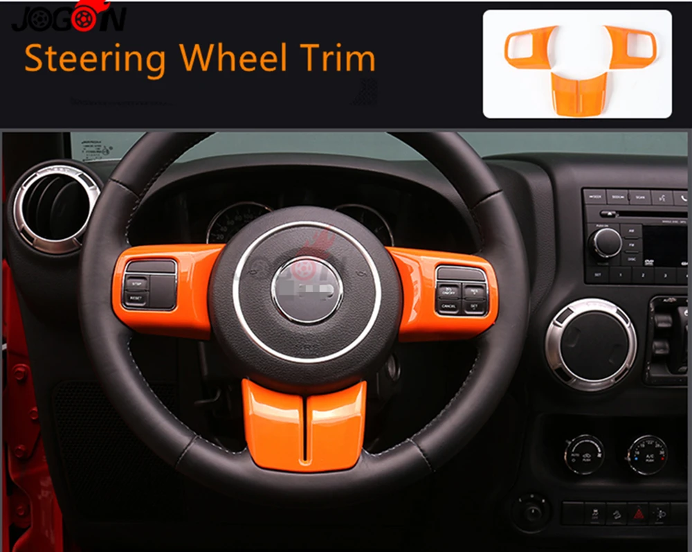 Для Jeep Wrangler 2011- автомобильные аксессуары внутренняя отделка рулевого колеса Центральная отделка вентиляционного отверстия отделка ручки для пассажирской двери комплект