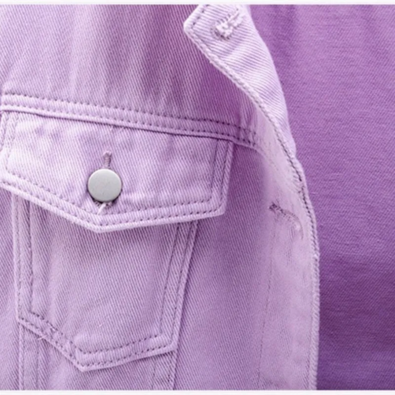 Women's Autumn Plus Size Yellow Short Bomber Jeans Jackets 3XL Casual Purple Large Size Short Denim Coat Korea Chi Basic Jacket