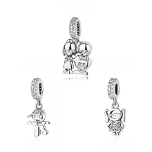 Аутентичные 925 пробы Серебряные Подвески из бисера для мальчиков и девочек, Семейные Подвески, подходят для оригинальных браслетов Pandora, Женские Ювелирные изделия DIY