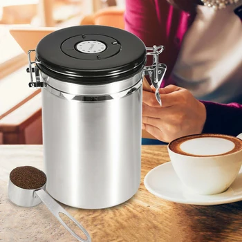 

1.5/1.8L Coffee Canister With Scoop Airtight Coffee Container Stainless Steel Storage Canister Set For Coffee Beans Tea Kitchen