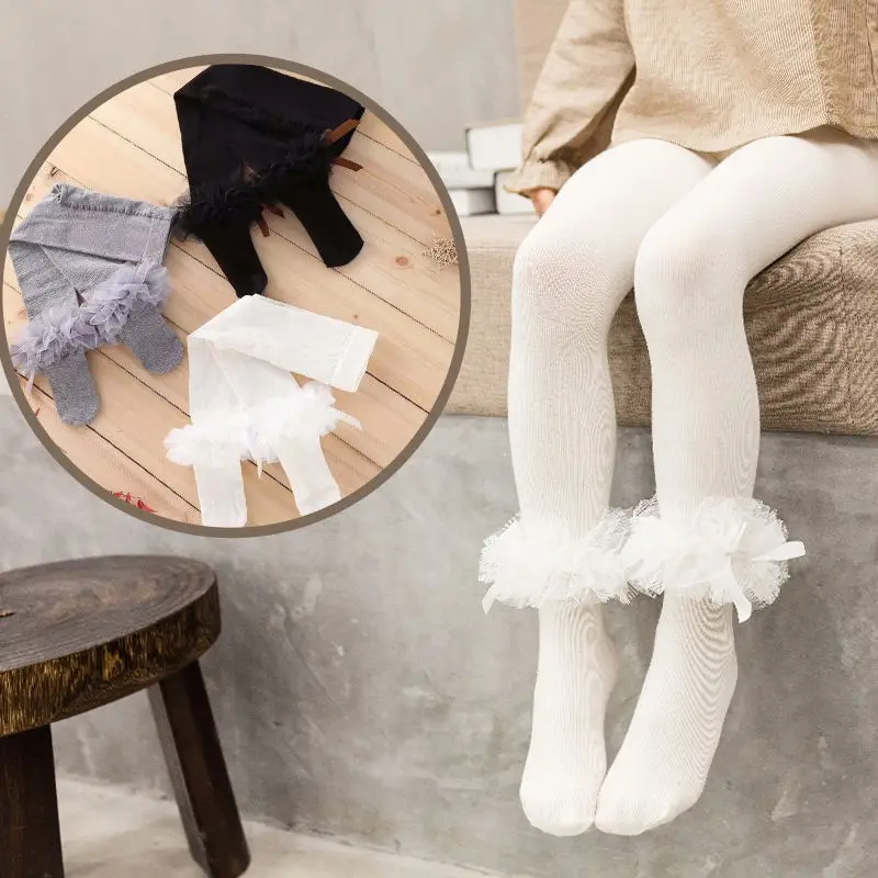 

2019 Spring And Summer New Style Children Combed Cotton Anti-pilling Patyhose Large Lace High Density Girls Fashion Leggings Soc