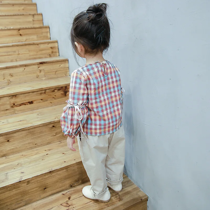 Рубашка для девочек новая стильная детская рубашка на весну-осень 18 детская клетчатая верхняя одежда с длинными рукавами в Корейском стиле