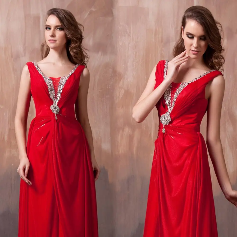 

free shipping dinner 2018 vestidos Sexy red formal floor length crystal unique party prom gown long design bridesmaid dresses
