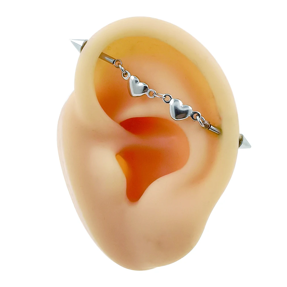 Piercing Jewelry Chain Link Industrial Barbell JHJT 14G 16G Heart  Industrial Piercing Barbell Surgical Steel