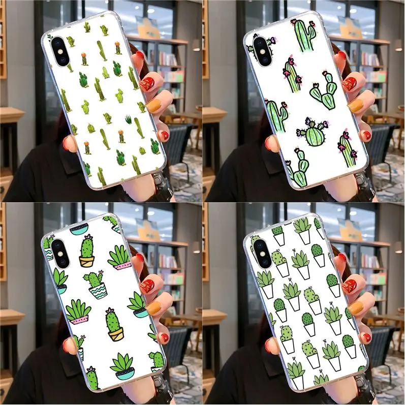 Мультяшный кактус прозрачный ТПУ мягкий чехол для iPhone 11 pro XS MAX 8 7 6 6S Plus X 5 5S SE XR |
