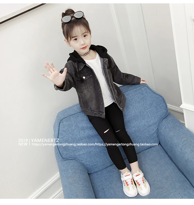 Girls Casual Hooded Denim Jacket Cowboy Outerwear Spring Autumn Clothes Children's Jackets Foreign Style Students Kids Coat P251