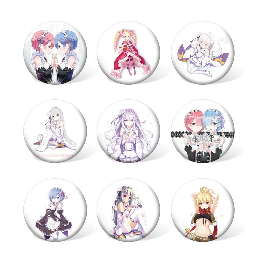 

9pcs/lot Anime Re:Zero kara Hajimeru Isekai Seikatsu Cosplay Badge Holder Cartoon Collection Badges for Backpacks