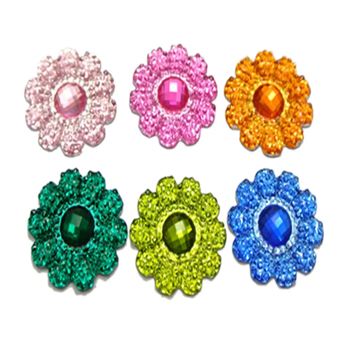 

50 Mixed Color Acrylic Flatback Dotted Sunflower Rhinestone Gems 22mm No Hole