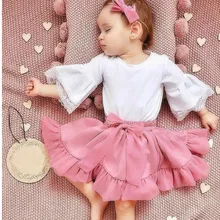 Emmaaby/комплекты одежды из 3 предметов для маленьких девочек Комбинезон с расклешенными рукавами, топ, юбка с бантом повязка на голову, комбинезон, Подарочный наряд вечерние комбинезоны