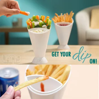 

Lazy Snack 2 Grid Fruit Bowl French Fry Chips Salad Cone Dipping Plastic Cup Assorted Sauce Storage Dish Plates Tableware gadget