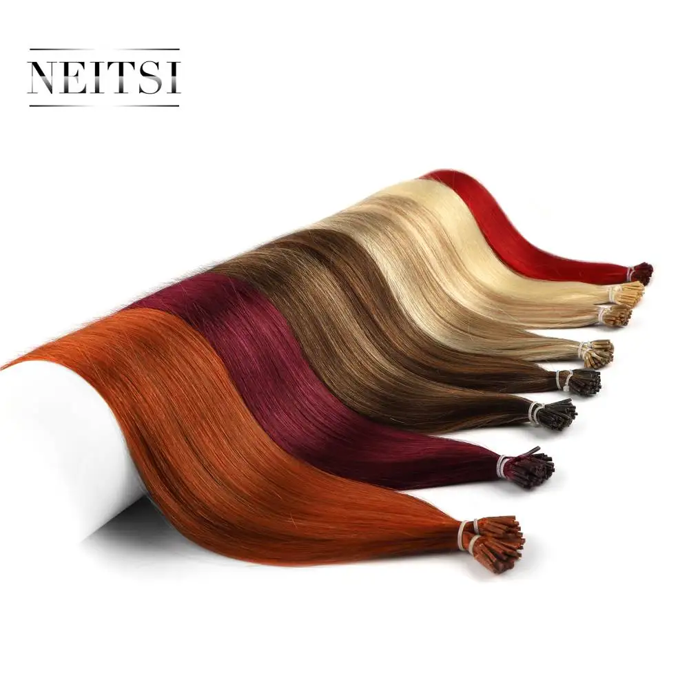 Прямые накладные волосы Neitsi, кератиновая машинка для наращивания Remy, 20 дюймов, 1 г/локон, предварительно скрепленные волосы, 24 цвета