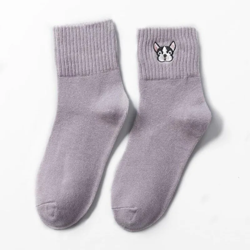 gray 5 pairs Новые плотные женские Носки с рисунком милые хлопковые носки с собачкой для женщин, осенне-зимние носки для школьниц повседневные однотонные носки под платье - Цвет: gray 5 pairs