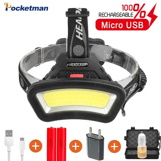 

Powerful wide Angle COB LED Headlight Outdoor Red Light Fishing headlamp 2x18650 battery USB rechargeable head lamp lantern