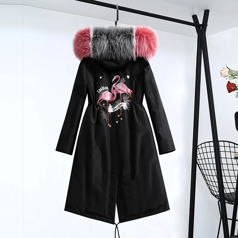 Новинка, женские XL-5XL парки большого размера, зимние теплые длинные куртки с капюшоном на молнии, верхняя одежда из флока