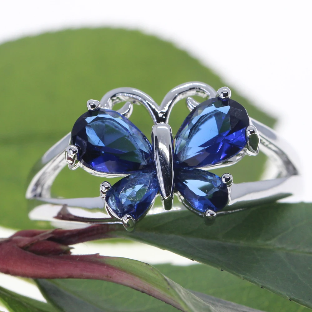 

lingmei Fashion Butterfly Jewelry Party Anniversary Female New Gift Wedding 925 Silver Ring for Women Wholesale